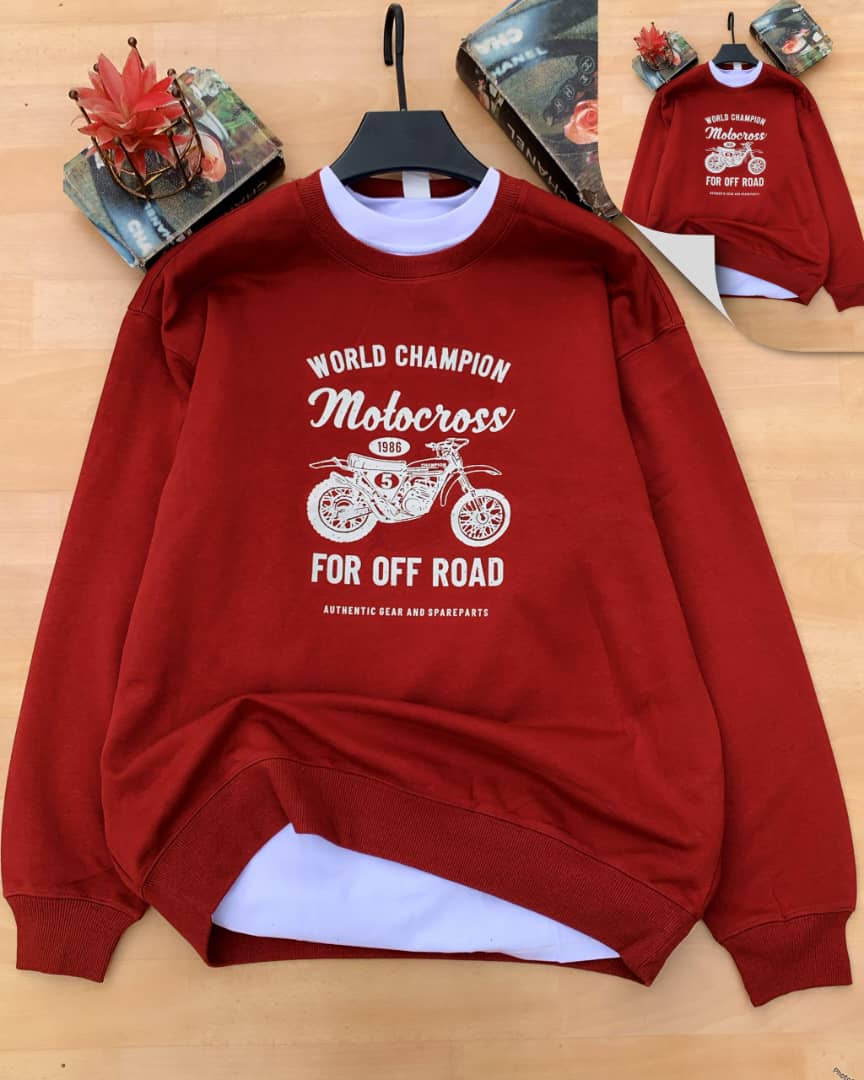 Rust Brown Motocross Champion Sweatshirt Vintage 1986 Dirt Bike Print Oversized Crewneck Unisex Retro Streetwear Hype Casual Fleece Pullover