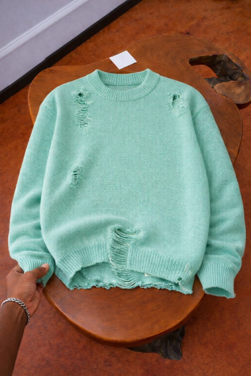 Distressed Sweater Ripped Holes Knit Crewneck Pastel Grunge Pullover Streetwear
