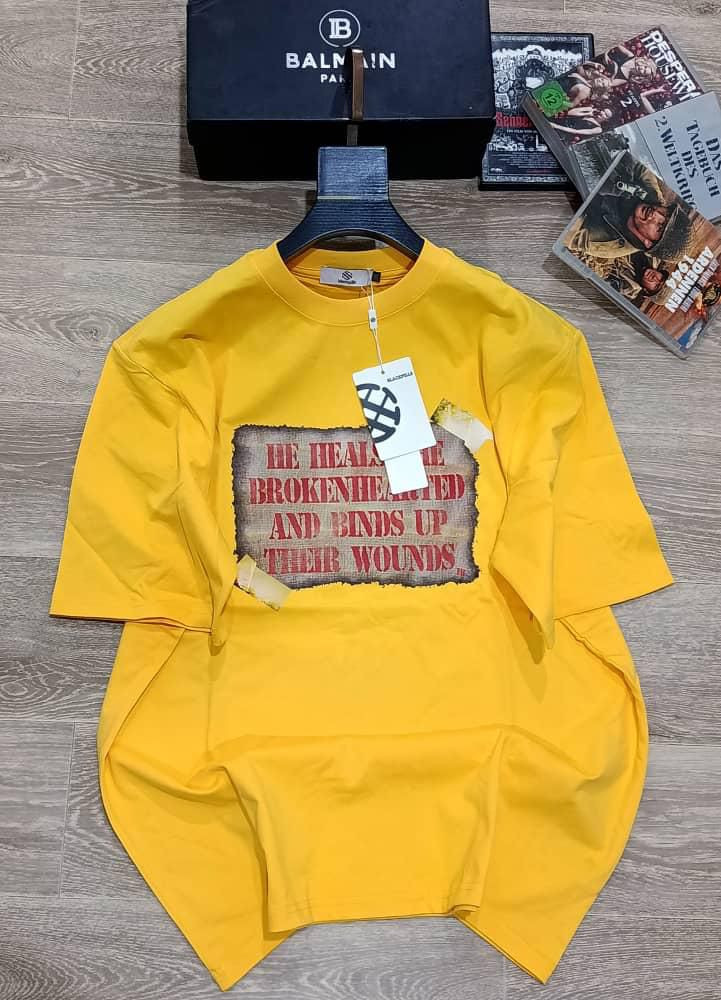 Black Oversized Motivational T-Shirt "He Heals the Brokenhearted" Distressed Red Print Casual Streetwear Tee