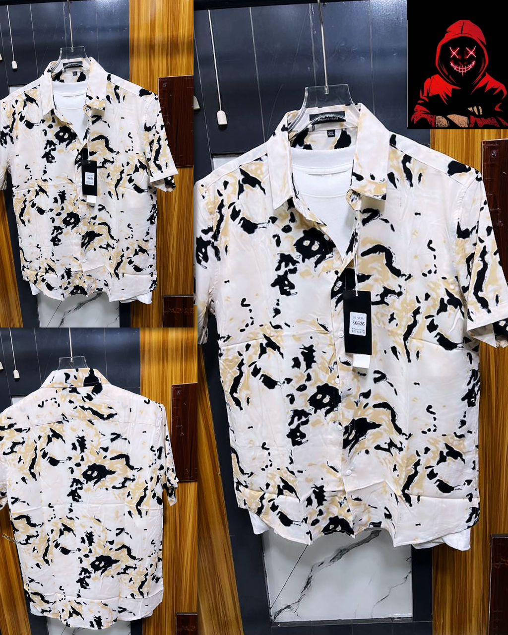 Cream Black Beige Marble Print Shirt Short Sleeve Satin Button Up Abstract Wave Camp Collar Streetwear Casual Top DNZ Style