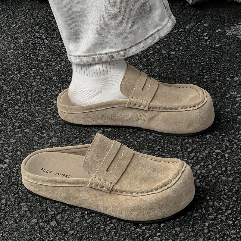 FDCP Black Suede Loafers - Chunky Platform Slip-On Mules Unisex Casual Shoes