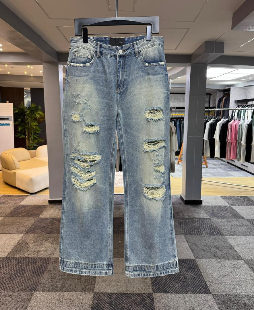 Light Wash Ripped Wide Leg Jeans Heavy Distressed High Waist Denim Pants MOST STYLISH ORYX Style Streetwear