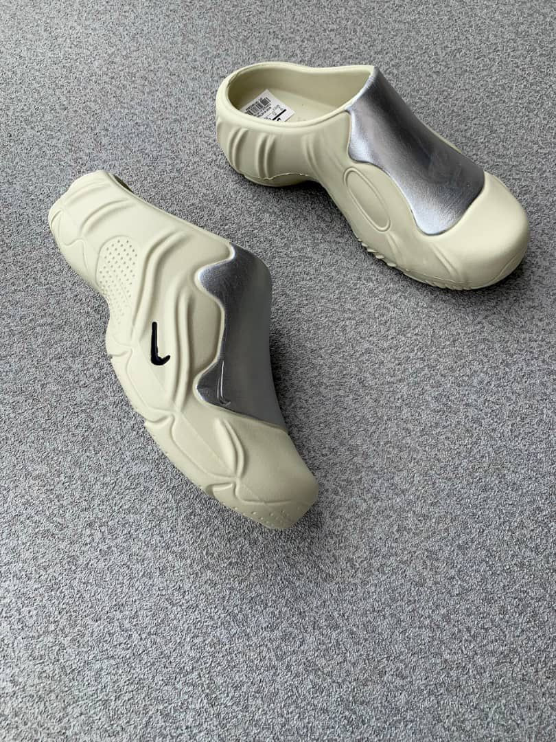 Nike Foamposite Inspired Slides - Navy Metallic Silver Chunky Mule Sandals Unisex