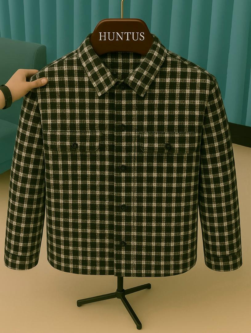 Green Plaid Overshirt Long Sleeve Button Up Flannel Check Relaxed Fit Unisex Streetwear Casual Jacket HUNTUS Inspired