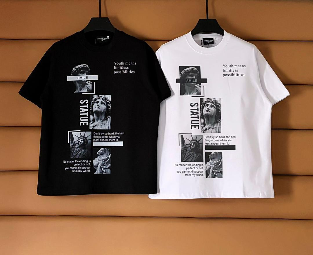 Oversized Motivational Graphic T-Shirt Statue Collage "Youth Limitless Possibilities" Smile Print Black White