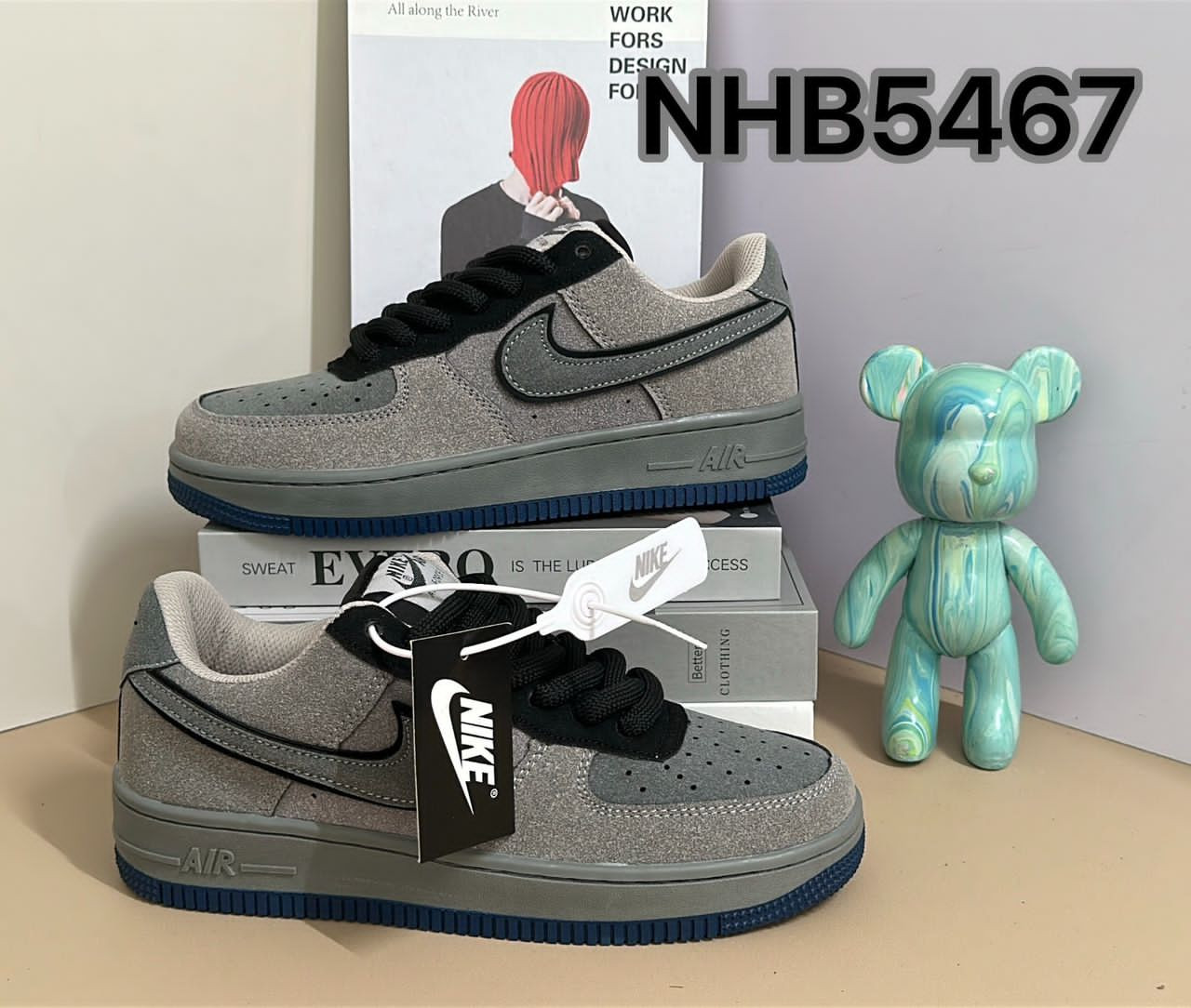 Custom Nike Air Force 1 Low - Grey Glitter Suede Black Swoosh Sneakers Unisex