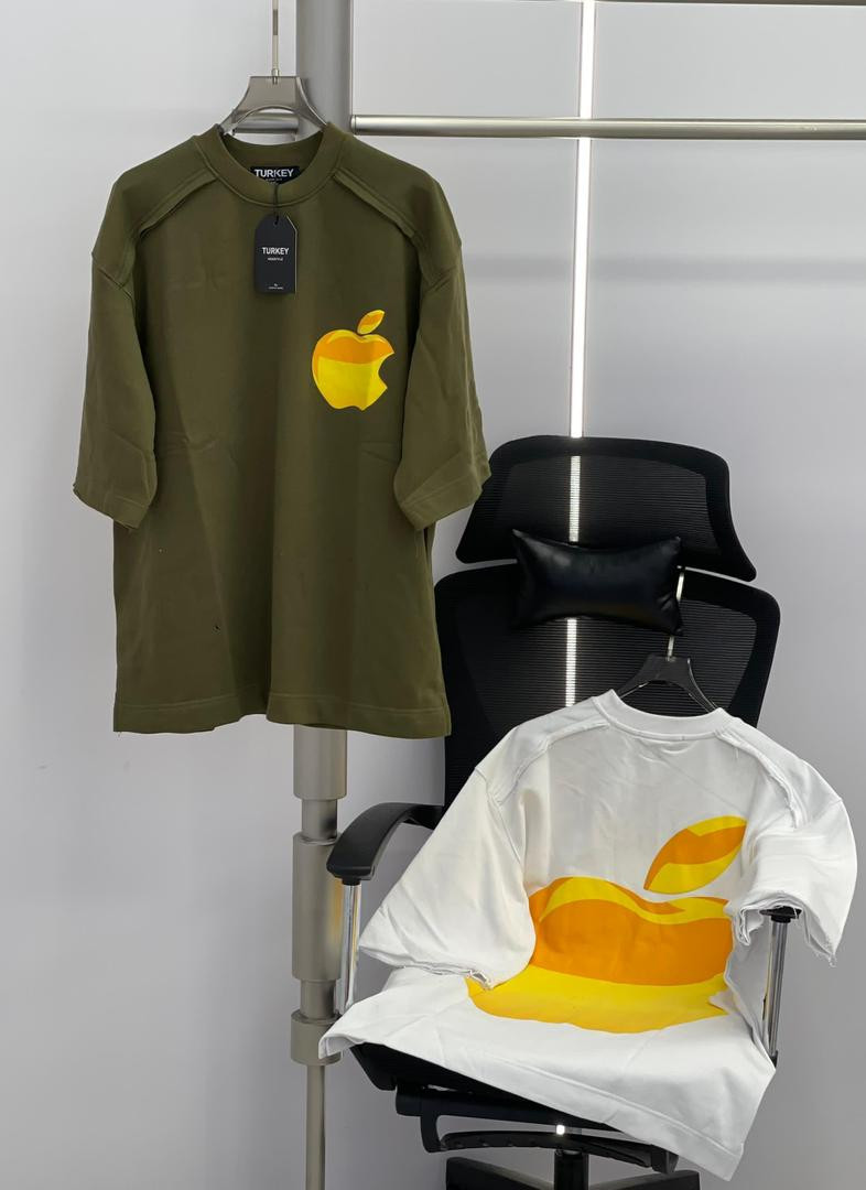 Oversized Raglan Apple Gradient T-Shirt Big Back Print Sunset Logo Tee Brown / White