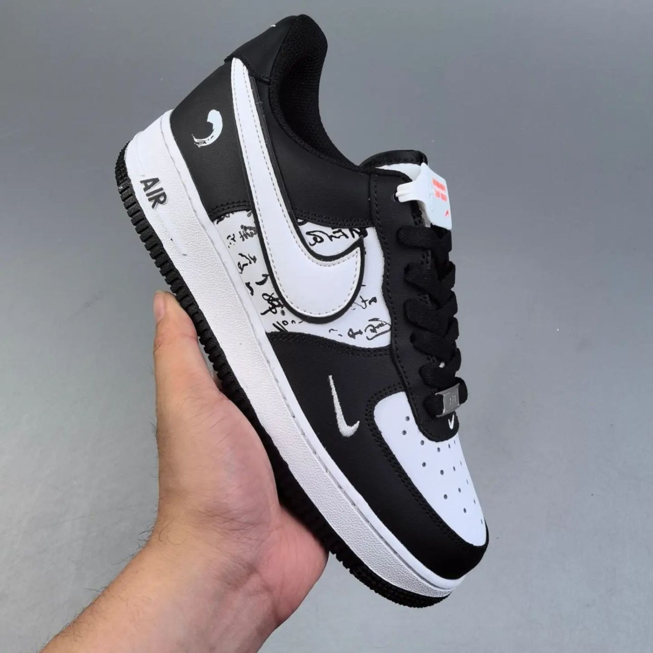 Black White Off-White Inspired Nike Air Force 1 Low Custom Scribble Print Sneakers