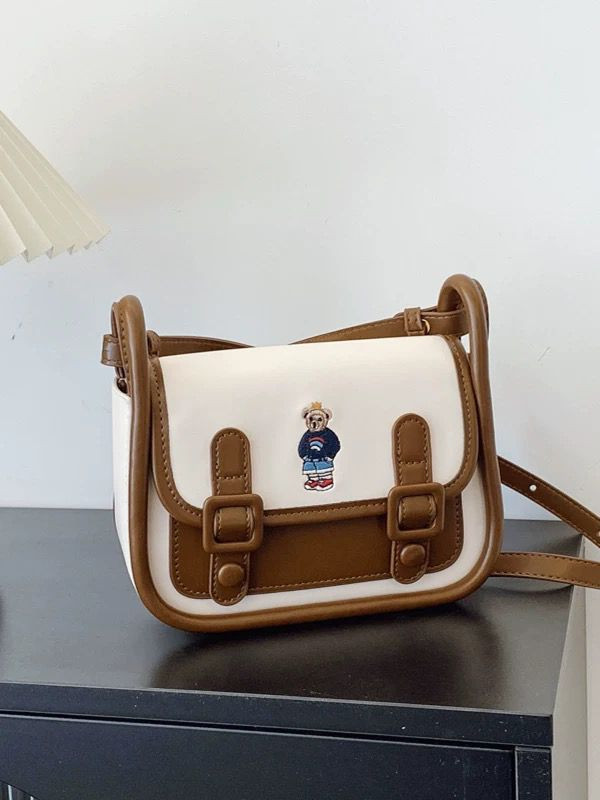 Pink Mini Satchel Crossbody Bag Musical Teddy Bear Print Duffy Plush Charm Kawaii Shoulder Purse