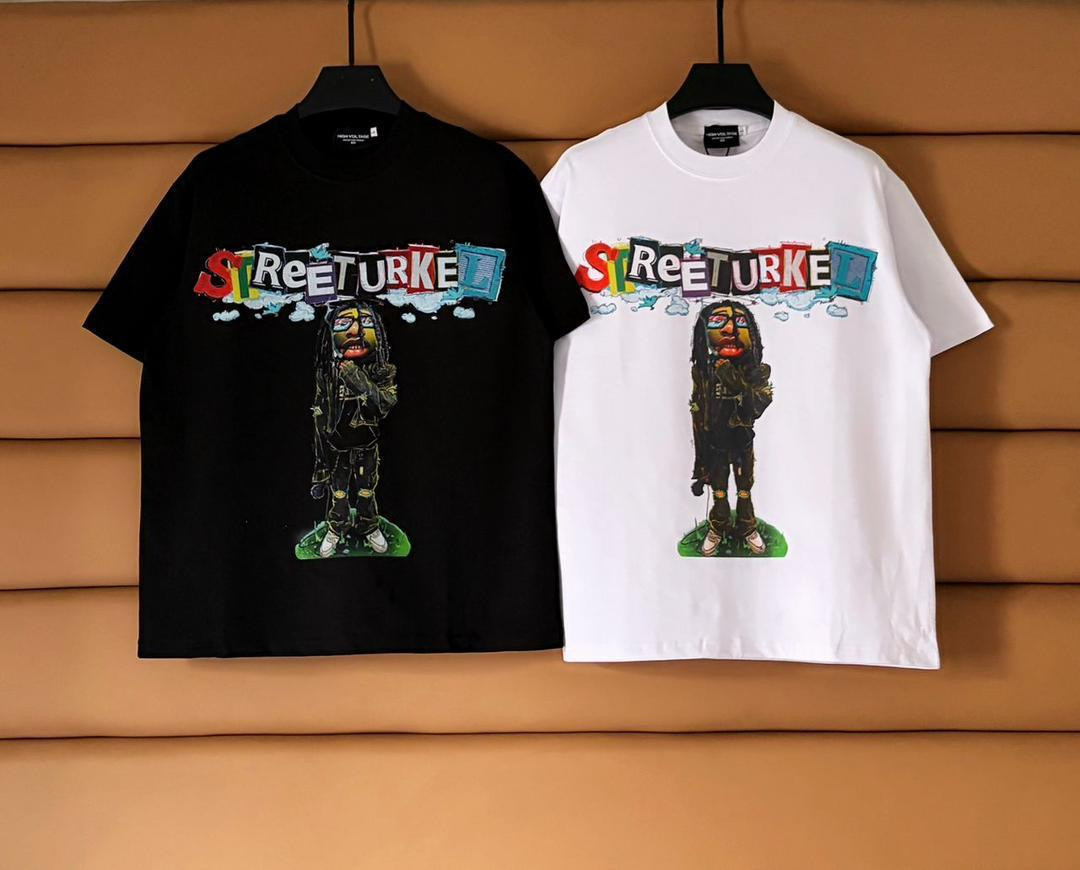 StreetTurke Cartoon Graphic Oversized T-Shirt Dreadlocked Character Graffiti Text Tee Black White