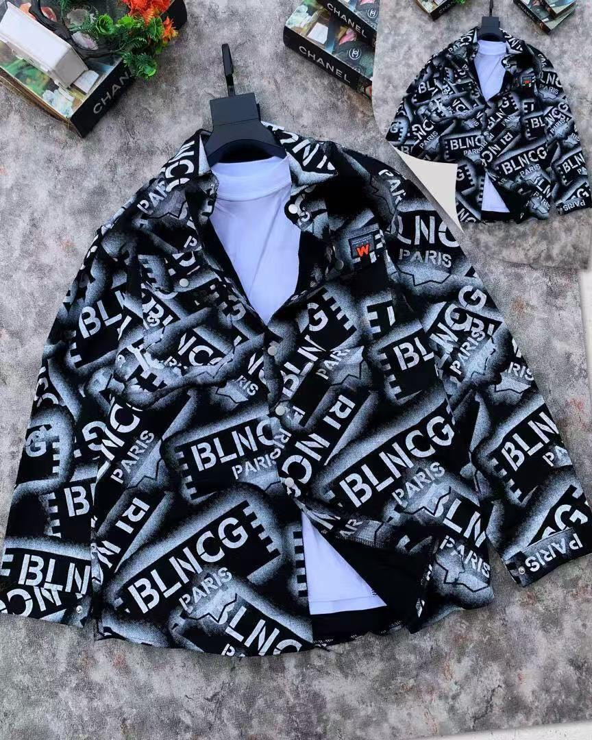 Balenciaga Parody Print Shirt - Black All-Over Logo Chaos Button-Up