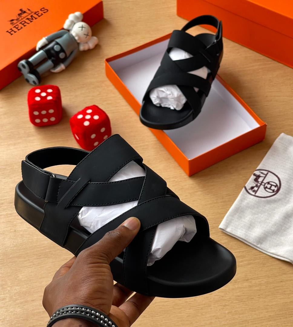 Black Hermès Oran Inspired Slide Sandals Crossover H Strap Adjustable Buckle Luxury Dupe Casual Summer Shoes