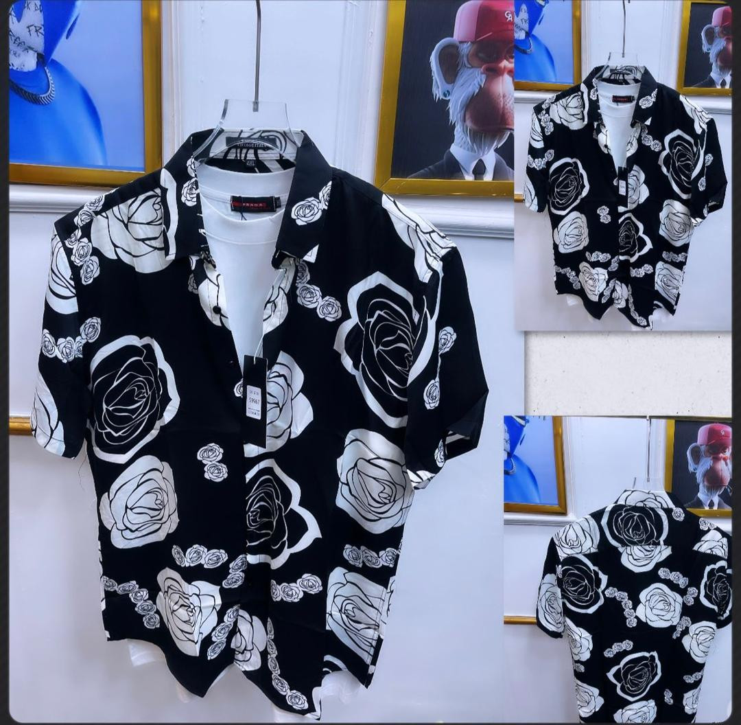 Black White Rose Velvet Shirt Short Sleeve Button Up Plush Floral Print Camp Collar Streetwear Casual Top DNZ Style