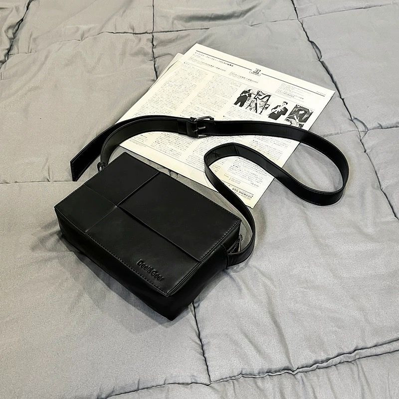 Tan Brown Faux Leather Mini Crossbody Bag Geometric Stitched Panel Adjustable Strap Casual Shoulder Purse