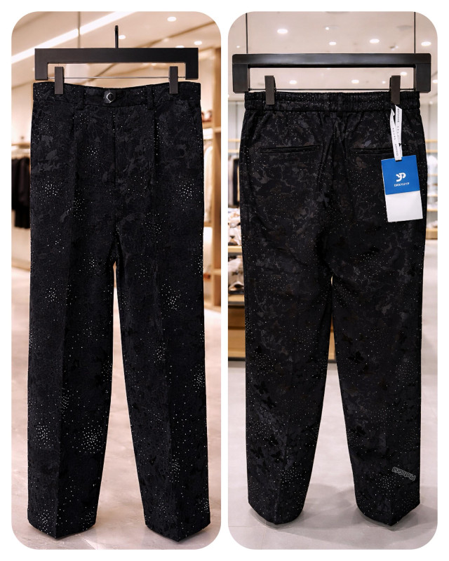 Beige Floral Jacquard Trousers High Waist Wide Leg Brocade Pattern Pleated Relaxed Fit Unisex Luxury Casual Pants Textured Brocade Bottoms