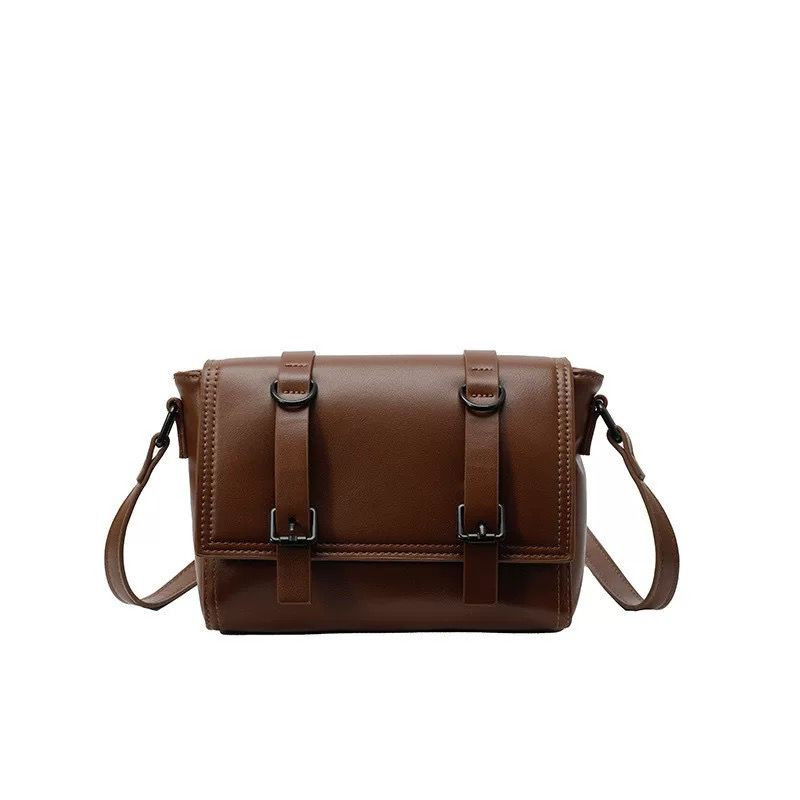 Mini Faux Leather Satchel Crossbody Bag Buckle Flap Adjustable Strap Neutral Tones Casual Shoulder Purse Brown Tan Green Black