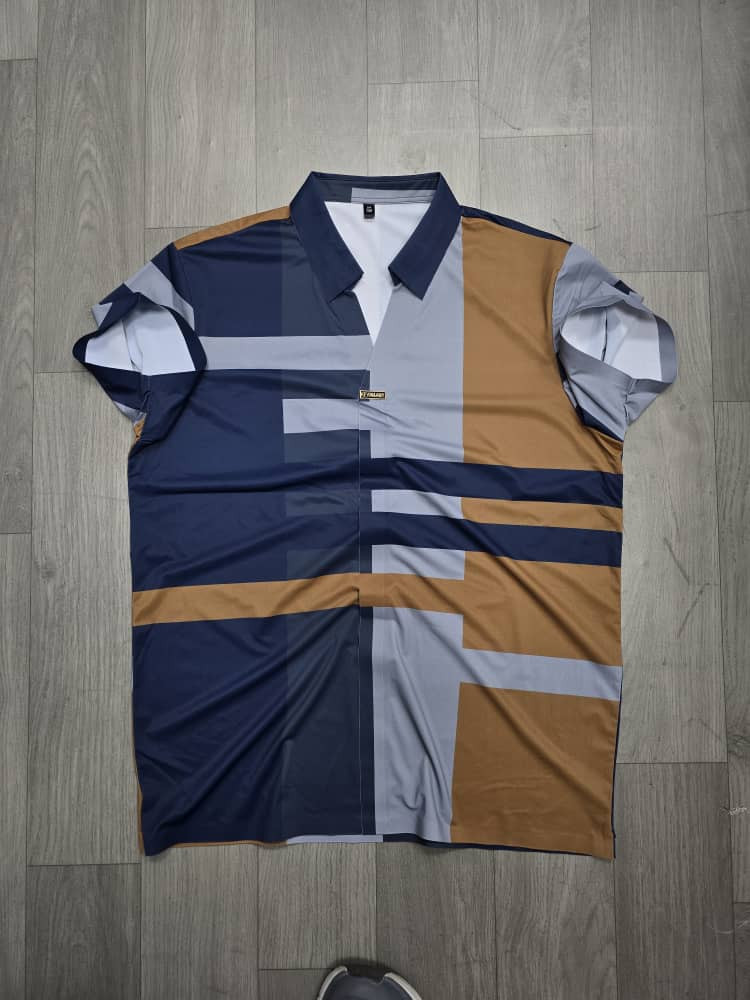 Beige Black Gray Color-Block Polo Shirt Geometric Plaid Check Short Sleeve Luxury Casual Polo