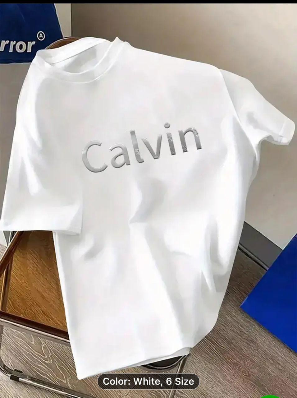 White Oversized Calvin Foil Text T-Shirt Silver Metallic Print Luxury Dupe Streetwear Tee