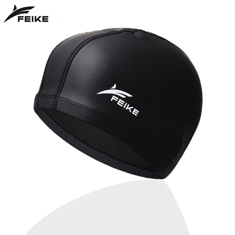 FEIKE Black Silicone Swim Cap Adult Unisex Waterproof Anti-Slip Professional Swimming Cap Long Hair Friendly Durable Pool Beach Training Cap
