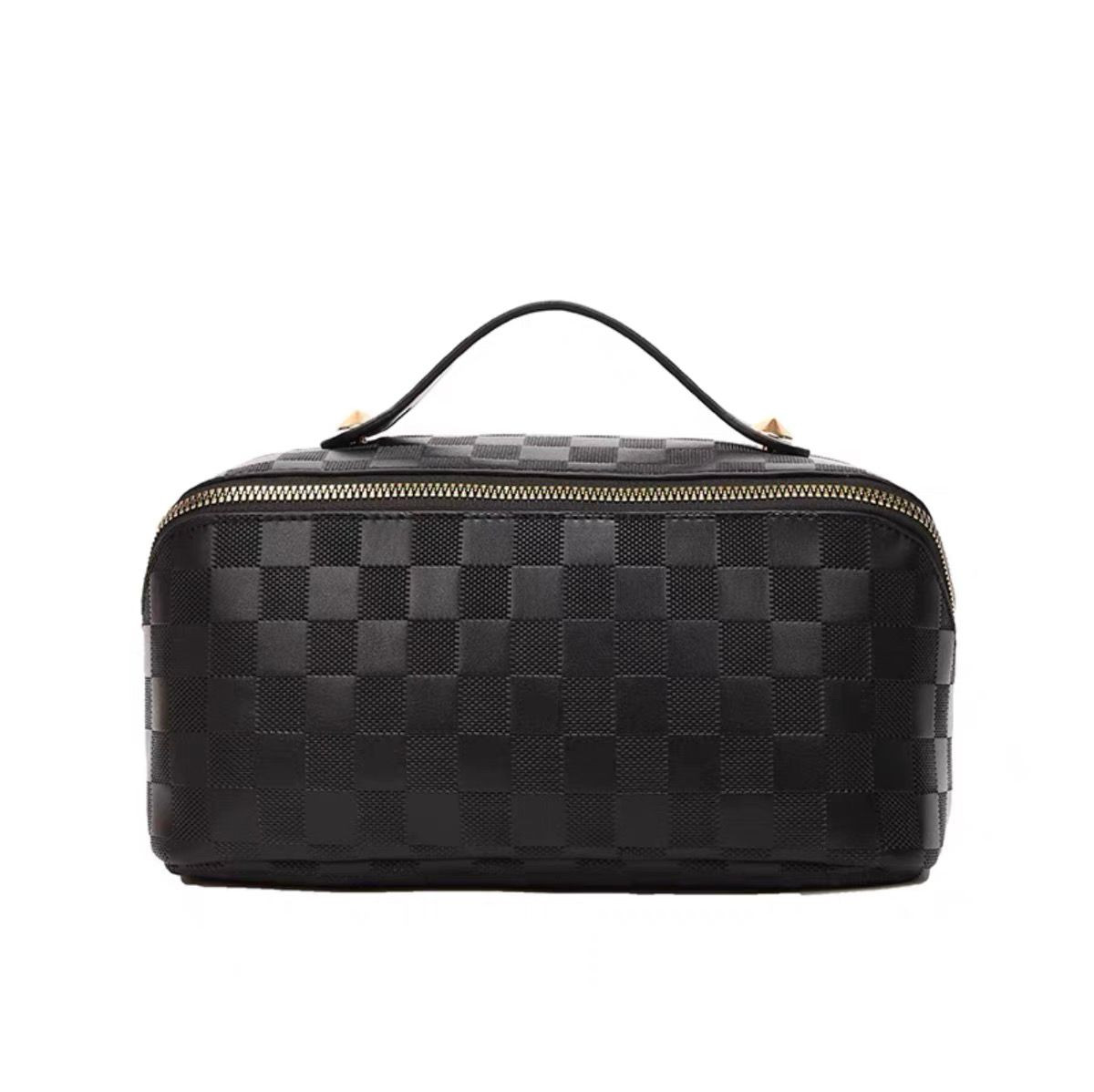 Damier Ebene Toiletry Pouch LV-Inspired Checkered Canvas Cosmetic Bag Zipper Travel Kit