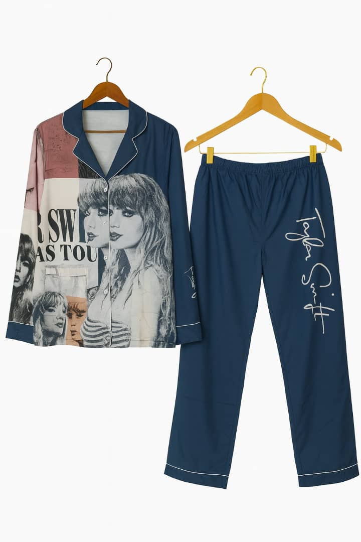 Taylor Swift Eras Tour Pajama Set Oversized Collage Shirt + Signature Pants Swiftie Sleepwear