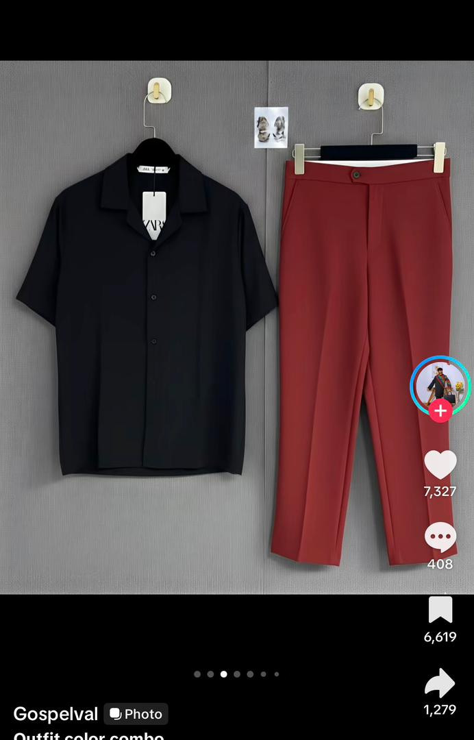 Black Oversized Open Collar Shirt + Orange High Waist Straight Leg Pants Zara Inspired Co-ord Set Unisex Minimalist Streetwear Casual Outfit