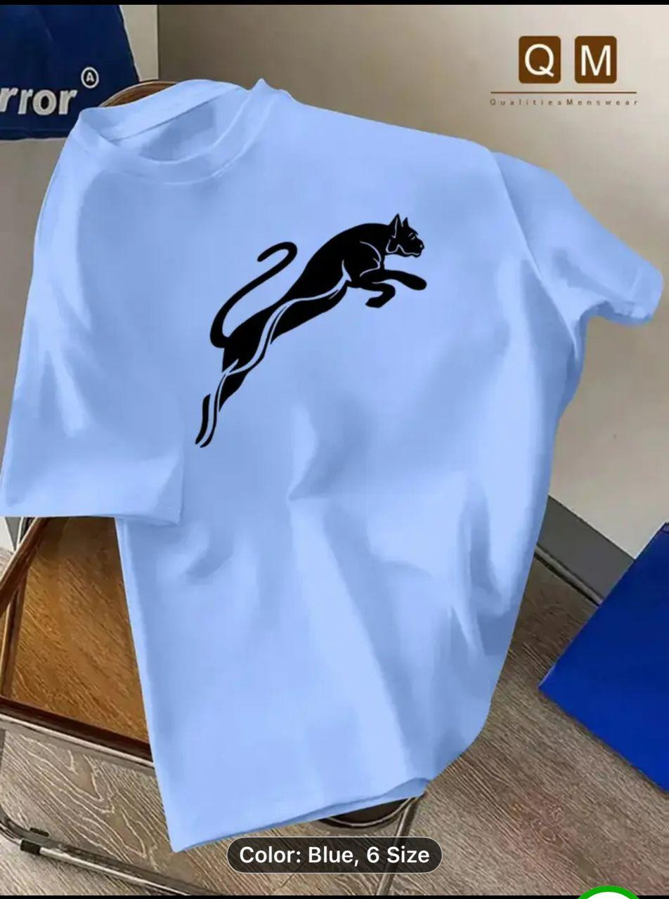 Black Oversized Panther Cat Leap Graphic T-Shirt Minimalist Streetwear Big Back Print Tee