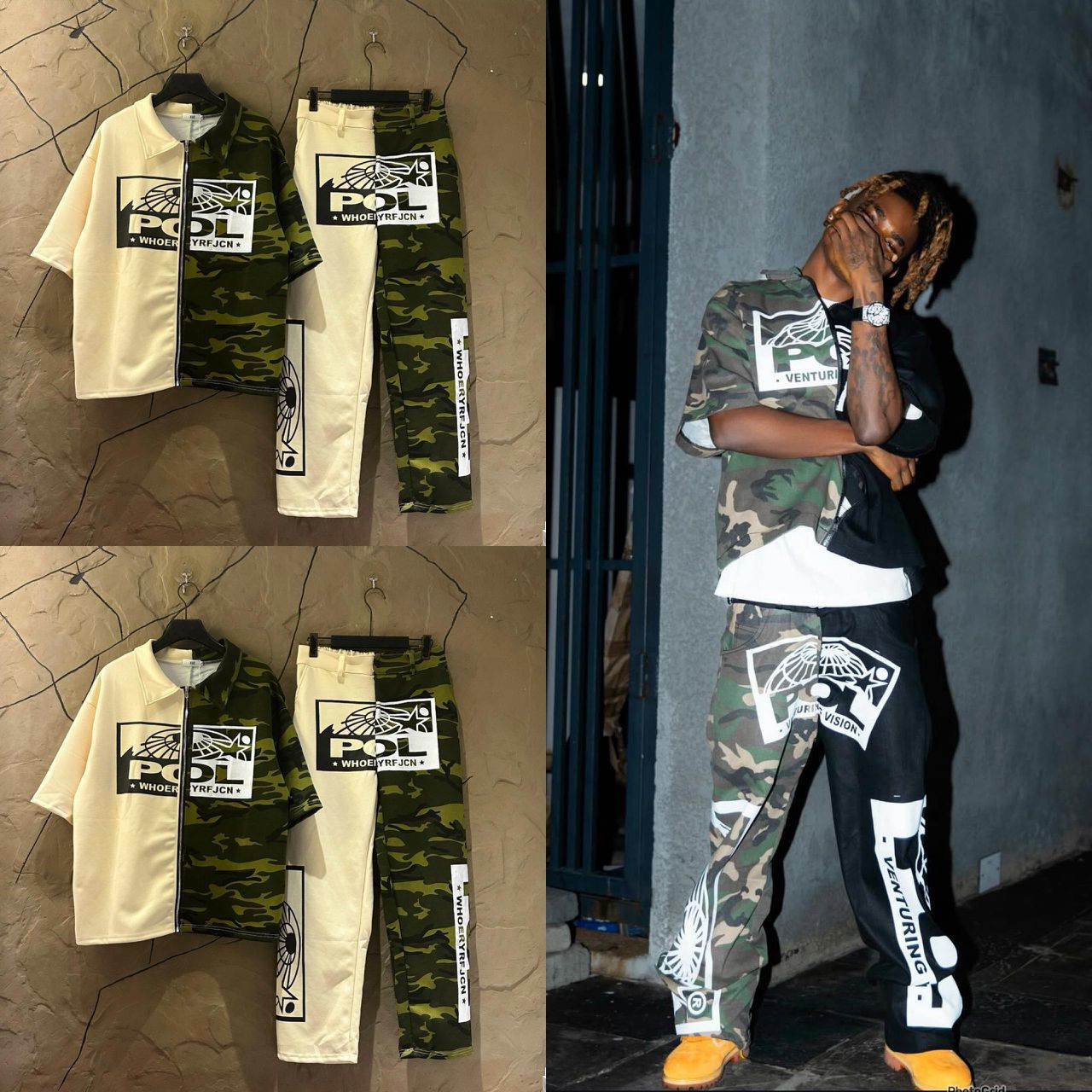 POL POL Camo Tracksuit Set Zip Polo Jacket & Joggers WHOEYRFRJCN Venturing Vision Print Oversized Streetwear Co-ord Unisex