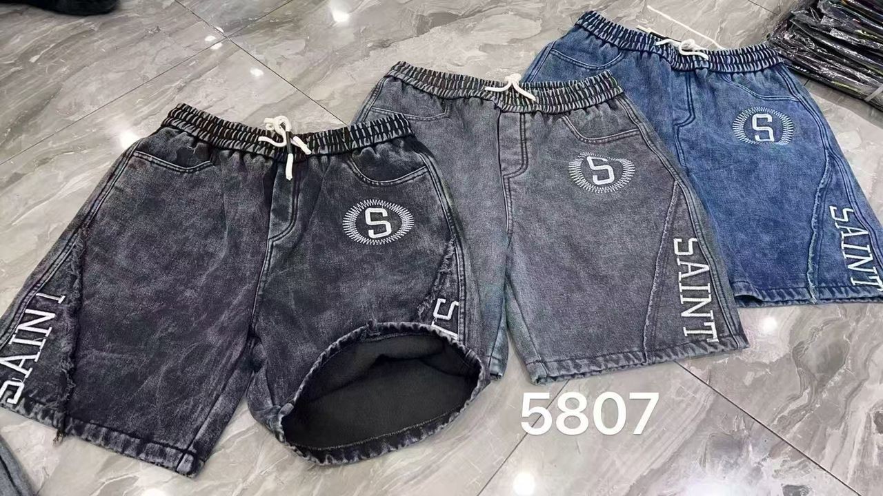 Premium Denim Shorts – Bold "Saint" Side Panel Embroidery with "S" Logo Patch & Elastic Drawstring Waist – Luxury Urban Streetwear