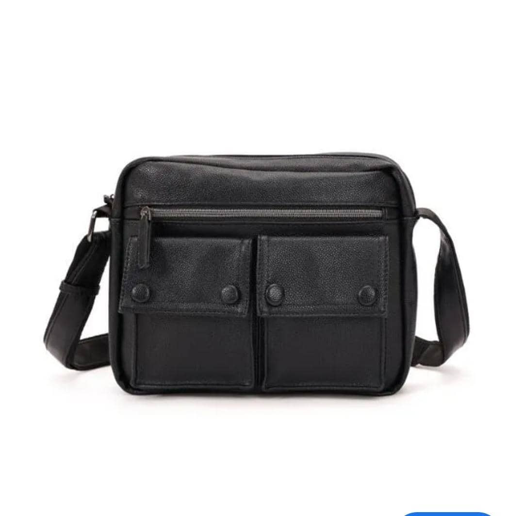 Black Faux Leather Messenger Bag Flap Buckle Straps Adjustable Crossbody Shoulder Satchel Casual Streetwear