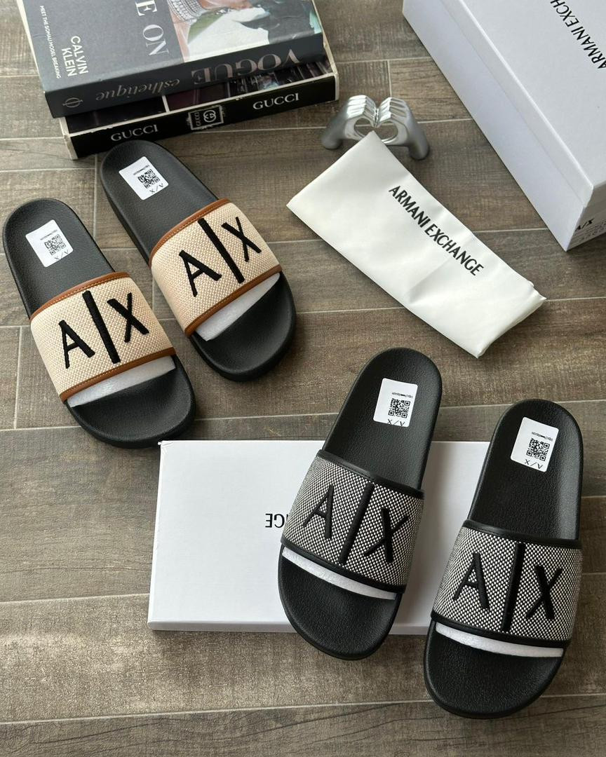 Black Beige A|X Slides Armani Exchange Inspired Platform Sole Slip On Streetwear Unisex Fashion Casual Sandals Hype Beach Pool Shoes