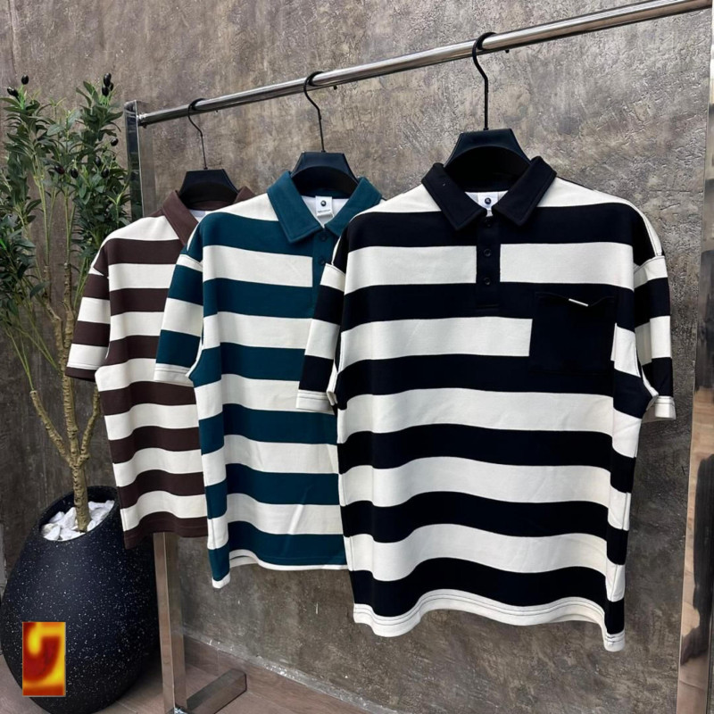 Oversized Striped Polo Shirt - buoyant Green/Cream Block Polo - Unisex Streetwear
