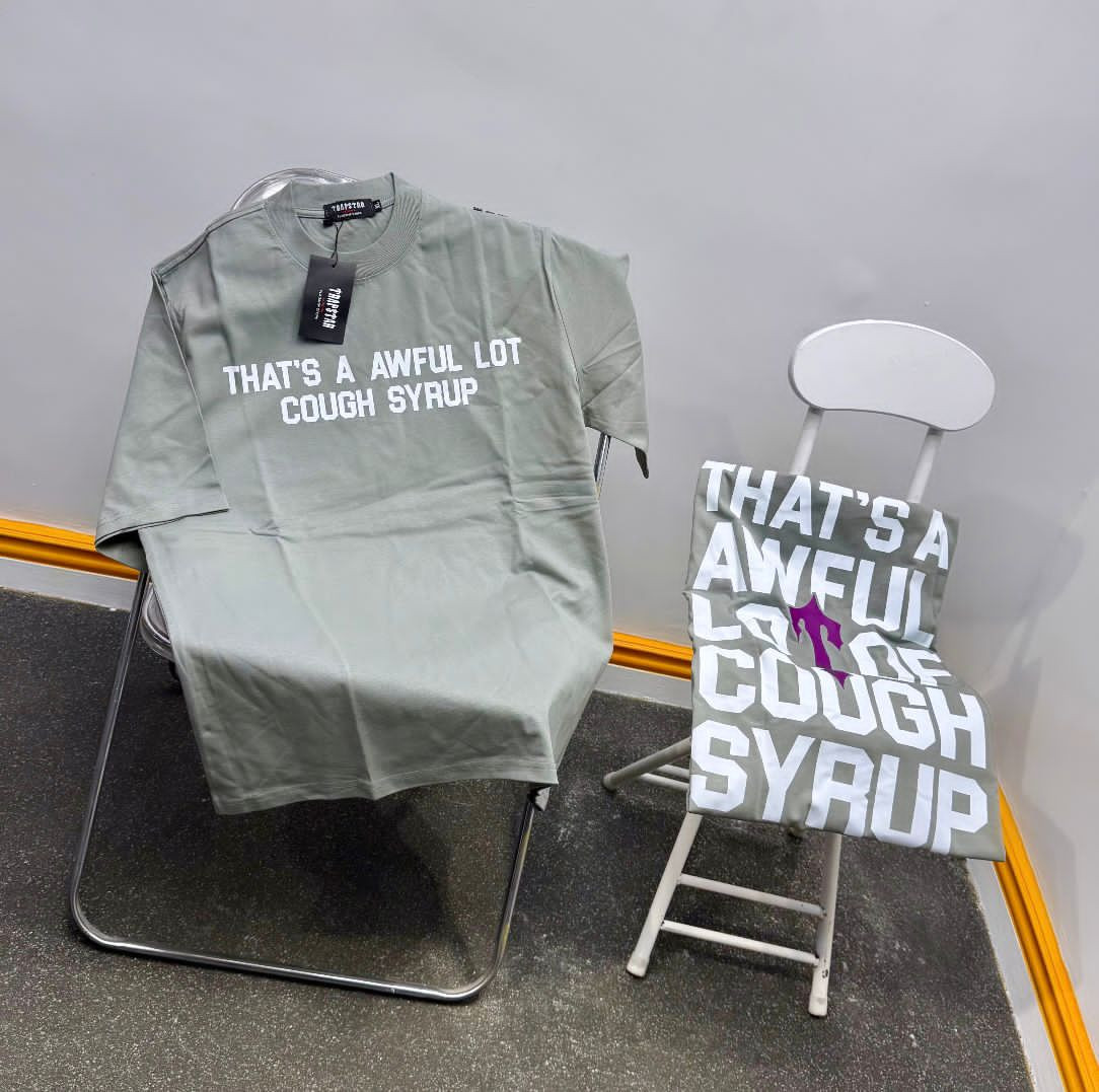 Sage Green Oversized "That's A Awful Lot Of Cough Syrup" Graphic T-Shirt + Matching Tote Bag Streetwear Set