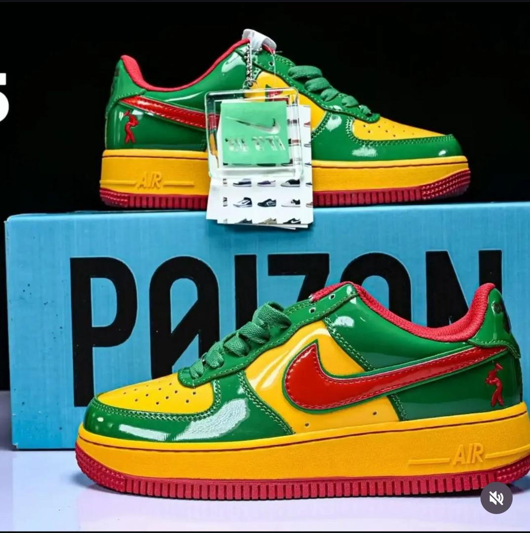 Green Yellow Red Rasta Ferrari Custom Nike Air Force 1 Low Glossy Patent Sneakers
