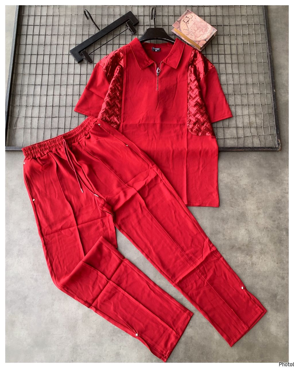 White Oversized Quarter Zip Polo Set Long Sleeve & Wide Leg Pants Matching Tracksuit Unisex Minimalist Streetwear Co-ord Techwear