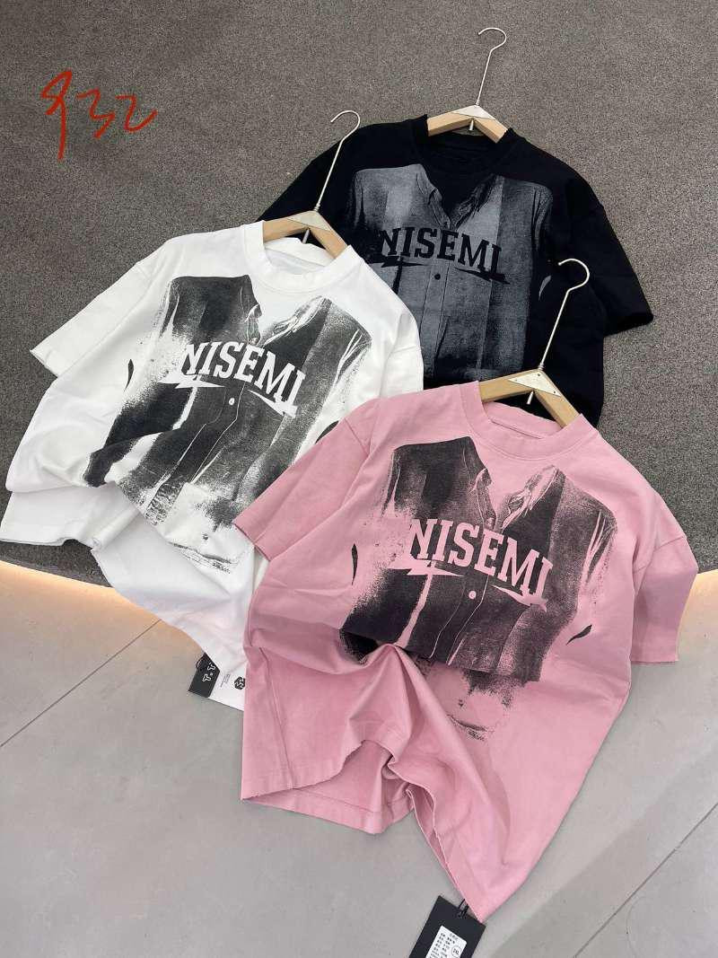 Oversized NISEMI Graphic T-Shirt Heavy 350gsm Cotton Jacket Print Distressed Text Relaxed Fit Unisex Streetwear Hype Casual Oversized Tee White Black Pink Brown