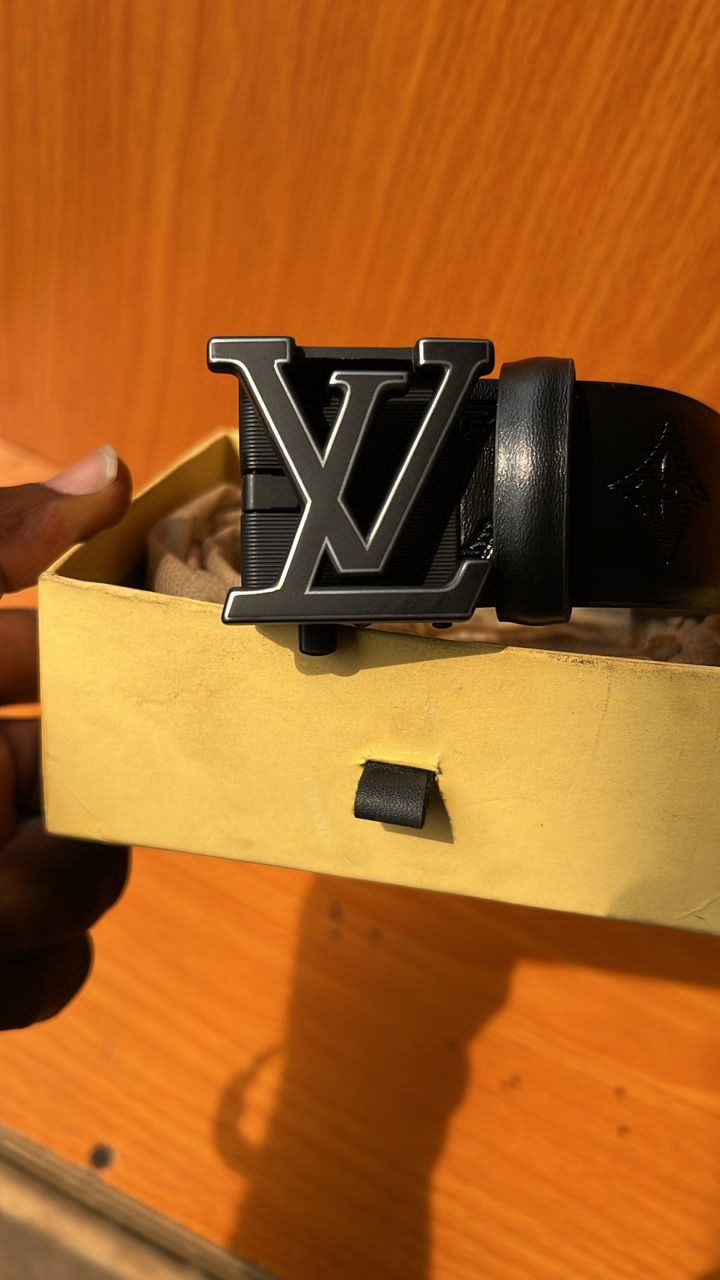 Black Matte LV Buckle Belt Louis Vuitton Inspired Oversized Monogram Leather Waist Belt