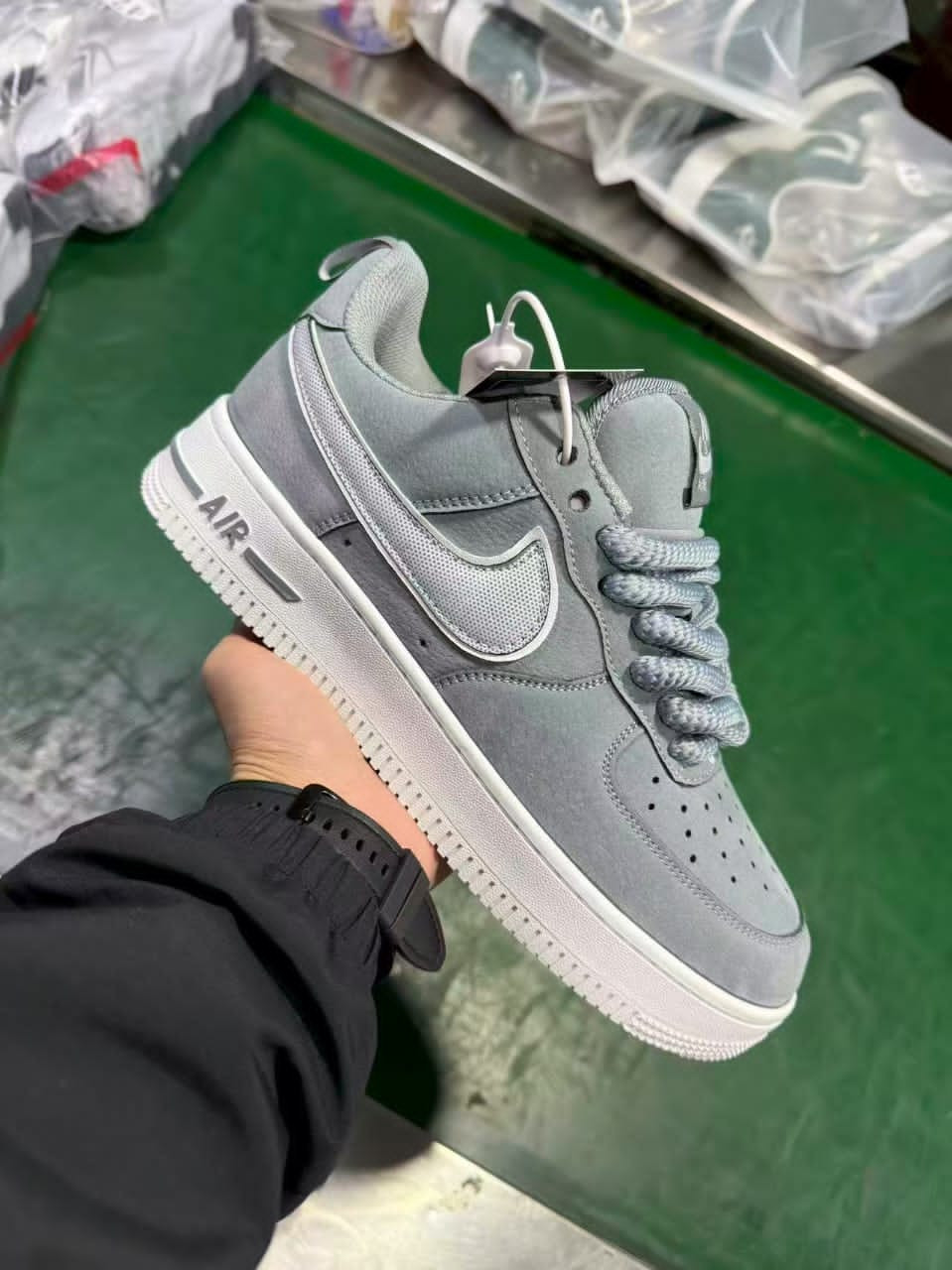 Custom Nike Air Force 1 Low - Grey Suede Black White Swoosh Sneakers Unisex