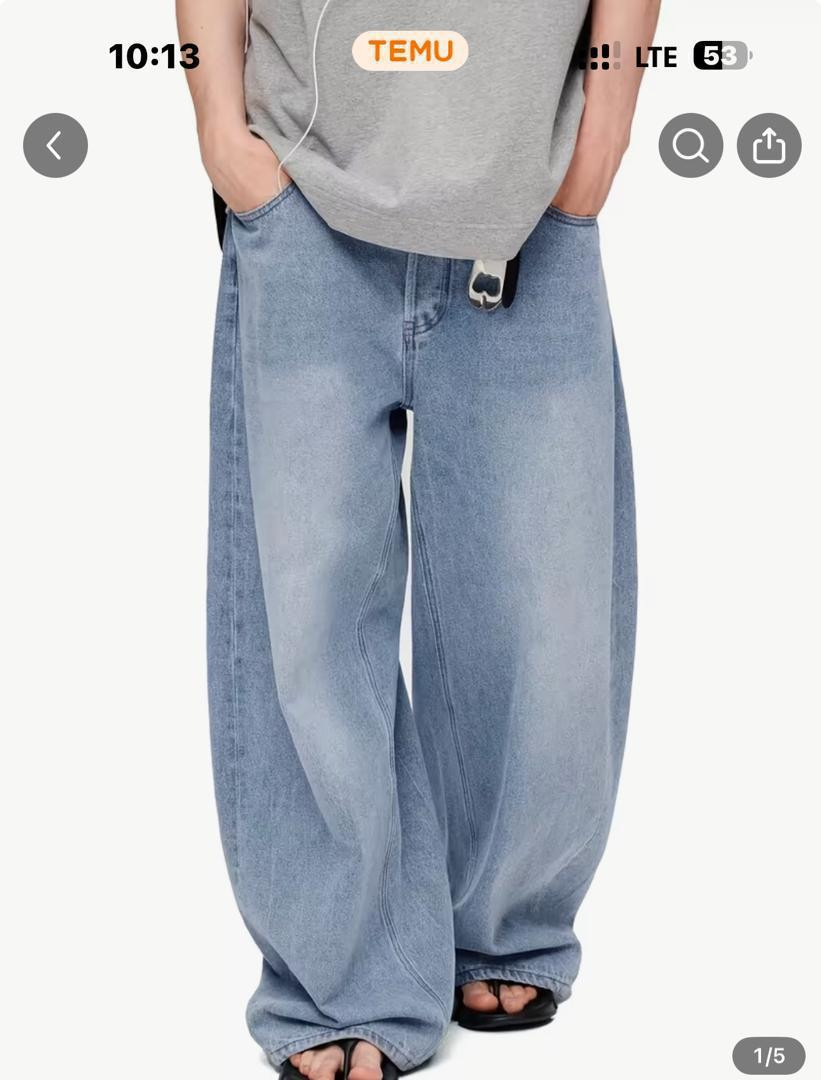 Light Blue Baggy Wide Leg Jeans Oversized High Waist Casual Denim Pants Relaxed Fit Streetwear