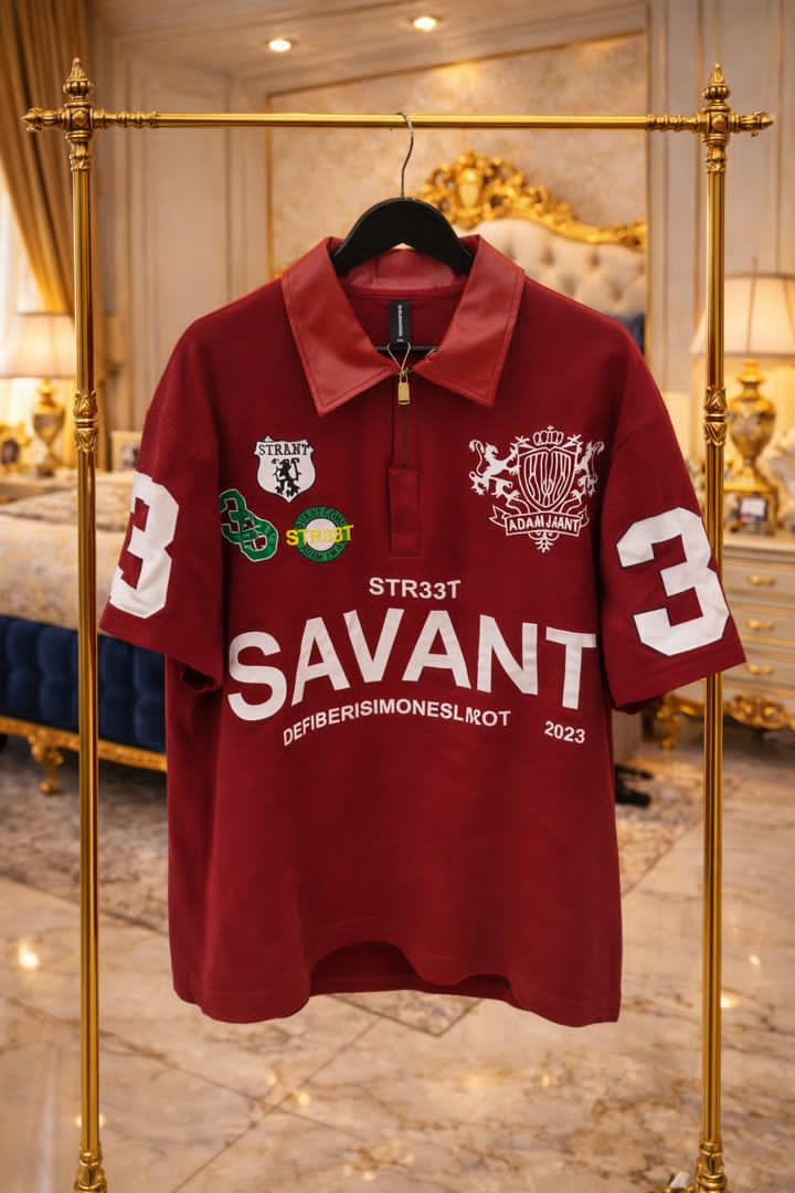 STR33T SAVANT Oversized Polo Shirt - Patchwork "SAVANT 3" Maroon Streetwear Polo