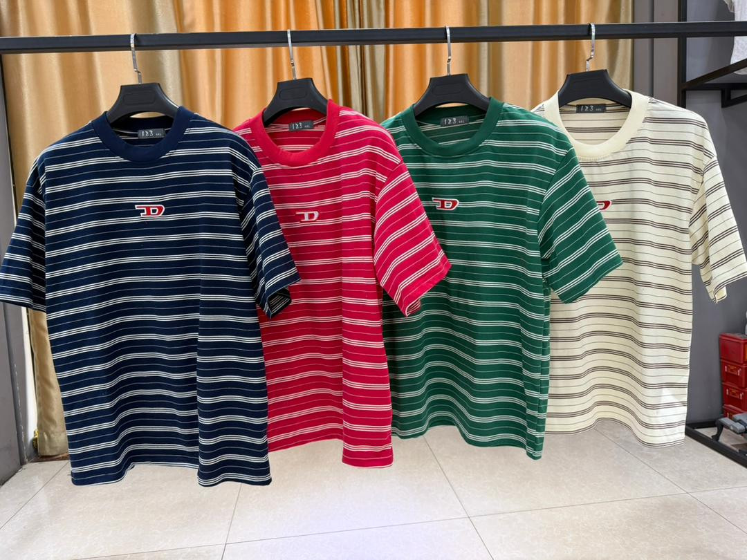 Oversized Striped T-Shirt Men Women - 123 Brand JD Logo Chest Print - Casual Striped Tee Multiple Colors