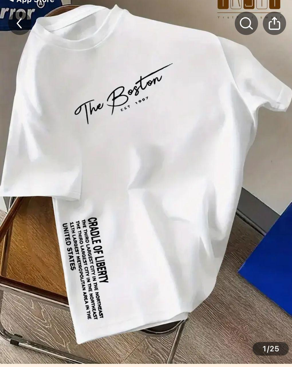 White Oversized Boston Skyline Graphic T-Shirt "The Boston EST 1997" Cradle of Liberty Print Streetwear Tee