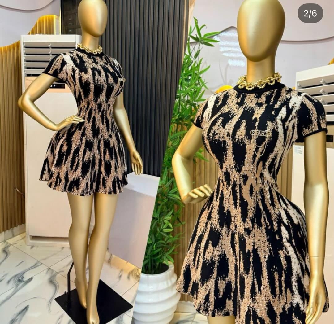 Black & Gold Sequin Animal Print Mini Dress – Short Sleeve Flared Party Dress with Statement Gold Necklace