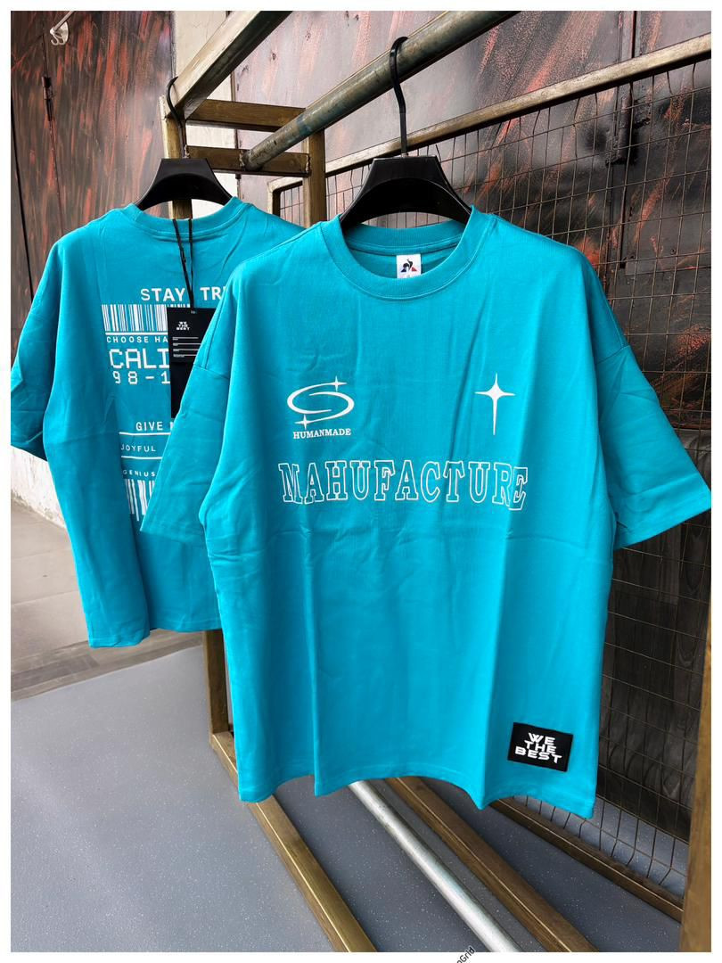 Oversized Turquoise Graphic Tee - HUMANMADE Inspired 'MAHUFUCTURE' Print with Stay True Back & WE THE BEST Patch Unisex Streetwear