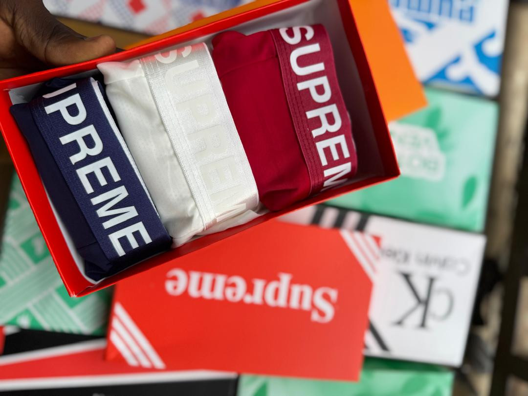 Supreme Inspired Men's Boxer Briefs - SUPREME Waistband Replica Trunks Multi-Color Boxed