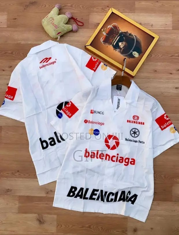 White Balenciaga Inspired Polo Shirt Short Sleeve Logo Print Oversized Rugby Streetwear Casual Top