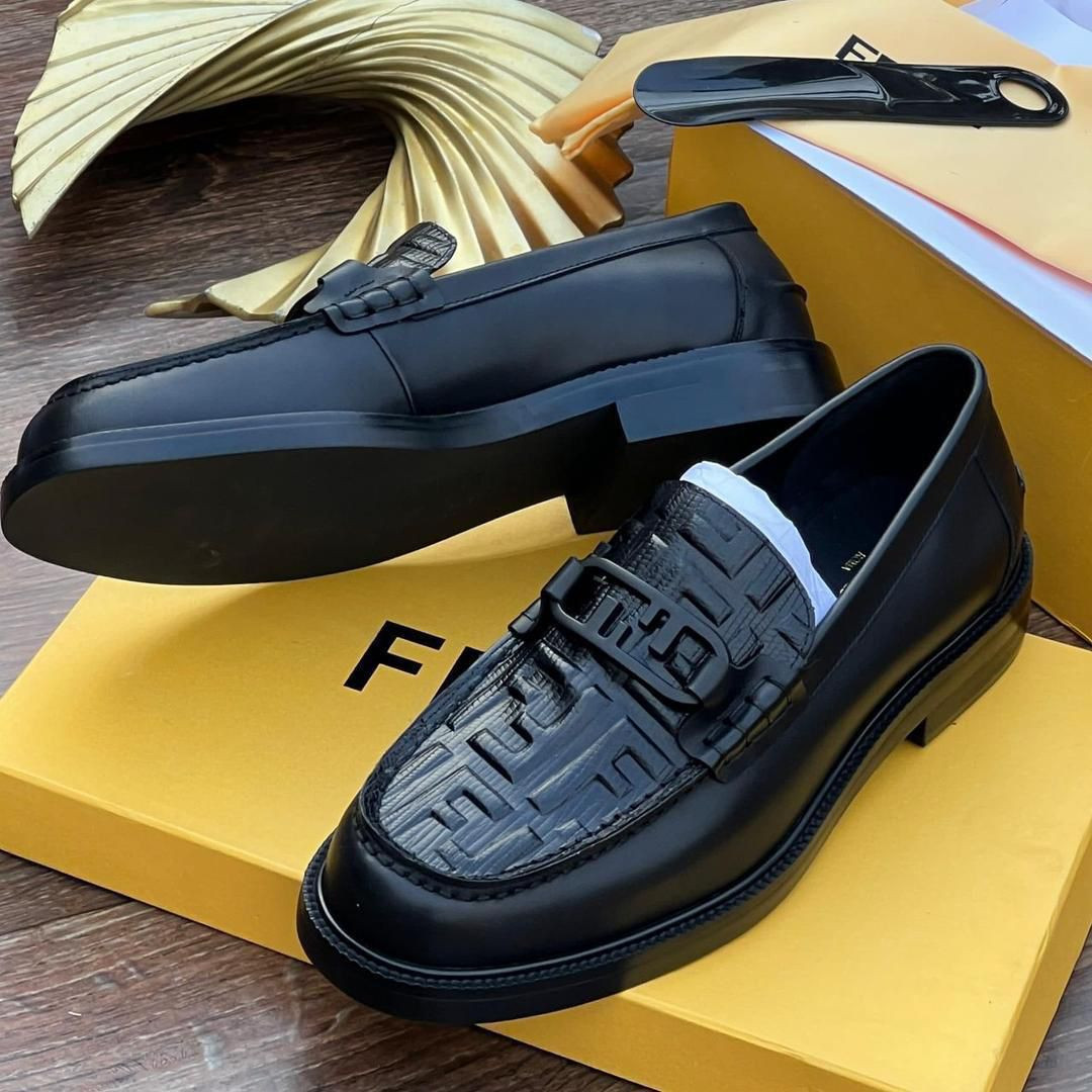 Fendi Inspired Black Platform Loafers Thick Tread Sole Black FF Buckle Oversized Streetwear Unisex Casual Moccasin