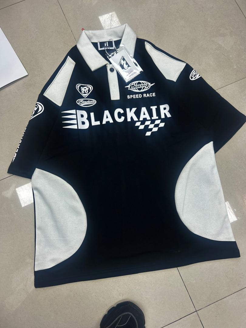 Racing Polo Shirt - Blackair Speed Race Graphic Black/White Unisex