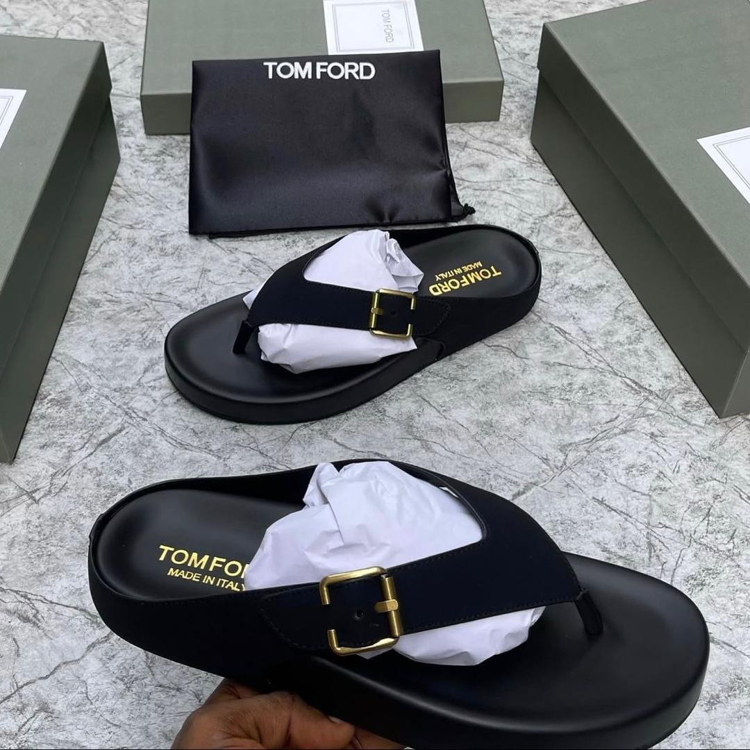Tom Ford Style Black Thong Slides Thick Platform Gold Buckle Strap Unisex Quiet Luxury Hype Casual Sandals