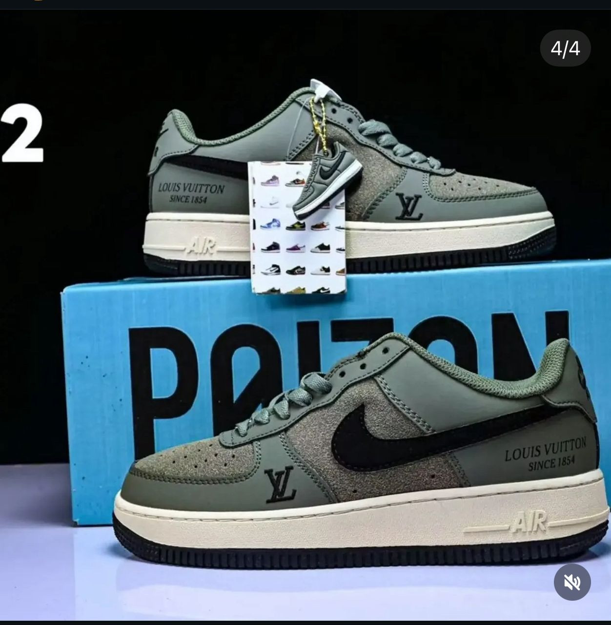 Grey LV Custom Nike Air Force 1 Low Louis Vuitton Print Suede Sneakers